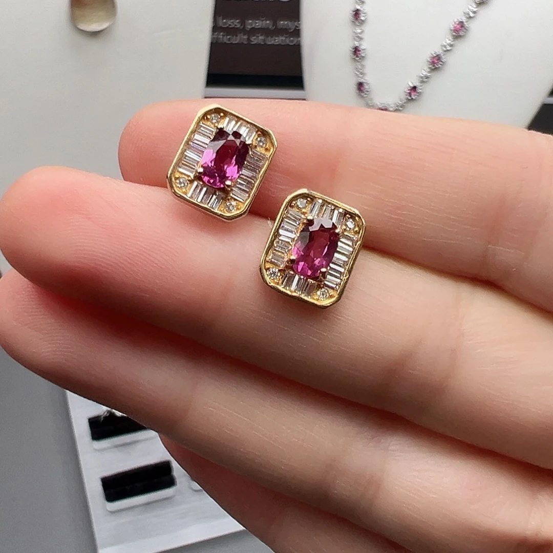 石榴石银S925镶嵌耳饰