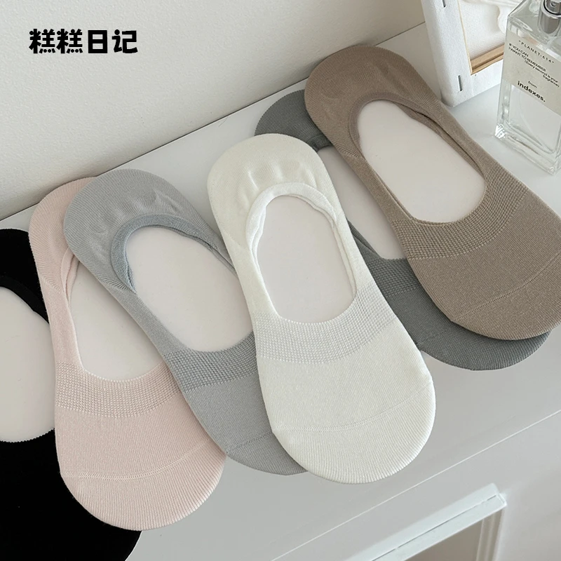 夏季薄款纯色浅口隐形船袜女后跟防滑软硅胶不掉跟浅口隐形袜子女