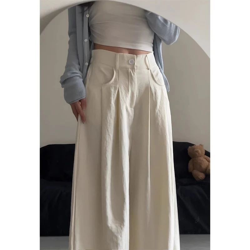 白色阔腿裤女夏季薄2025新款高腰垂感小个子直筒裤慵懒山本西装裤