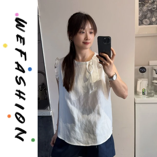 【WE】韩系圆领飞飞袖系带无袖小衫