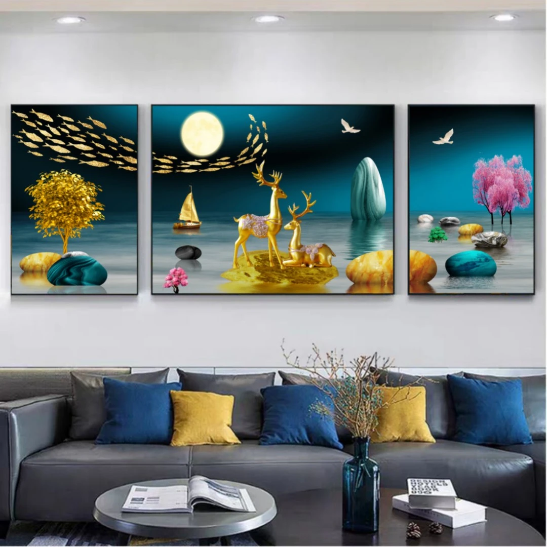 美临佳【福禄双至】客厅晶瓷镶钻铝合金边框真晶瓷装饰画KT51质感