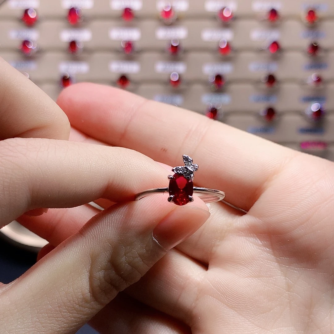 戒指红宝石银S925镶嵌