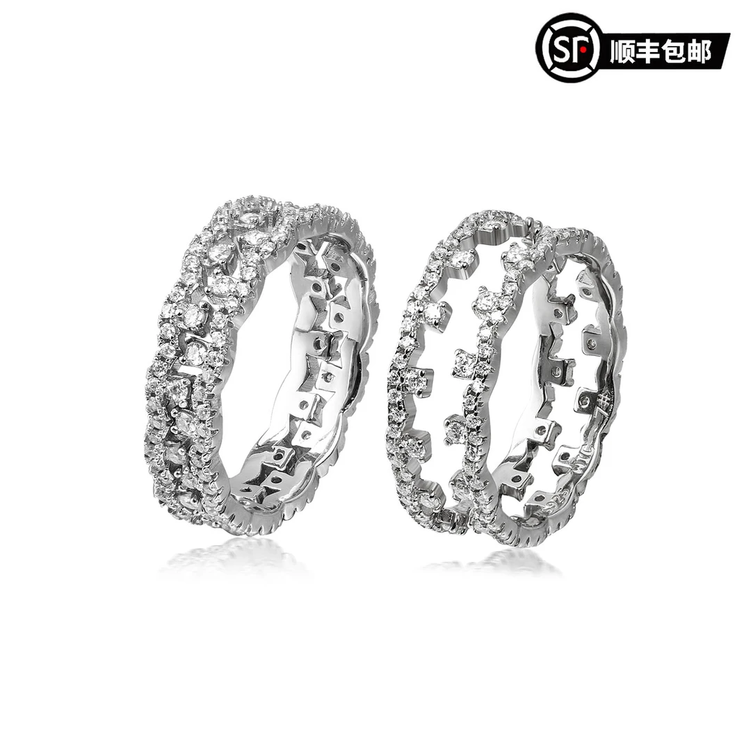 WIC 925银莫桑石戒指 双层蕾丝合二为一通体S925银莫桑钻戒指
