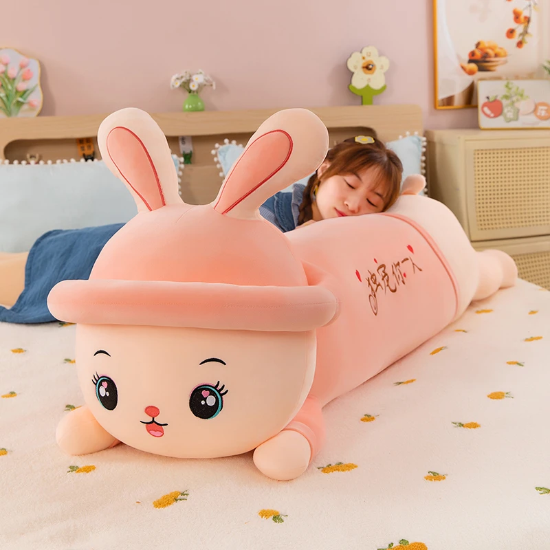 可爱帽子趴趴兔毛绒玩具长条抱枕女生睡觉玩偶夹腿枕送女生礼物