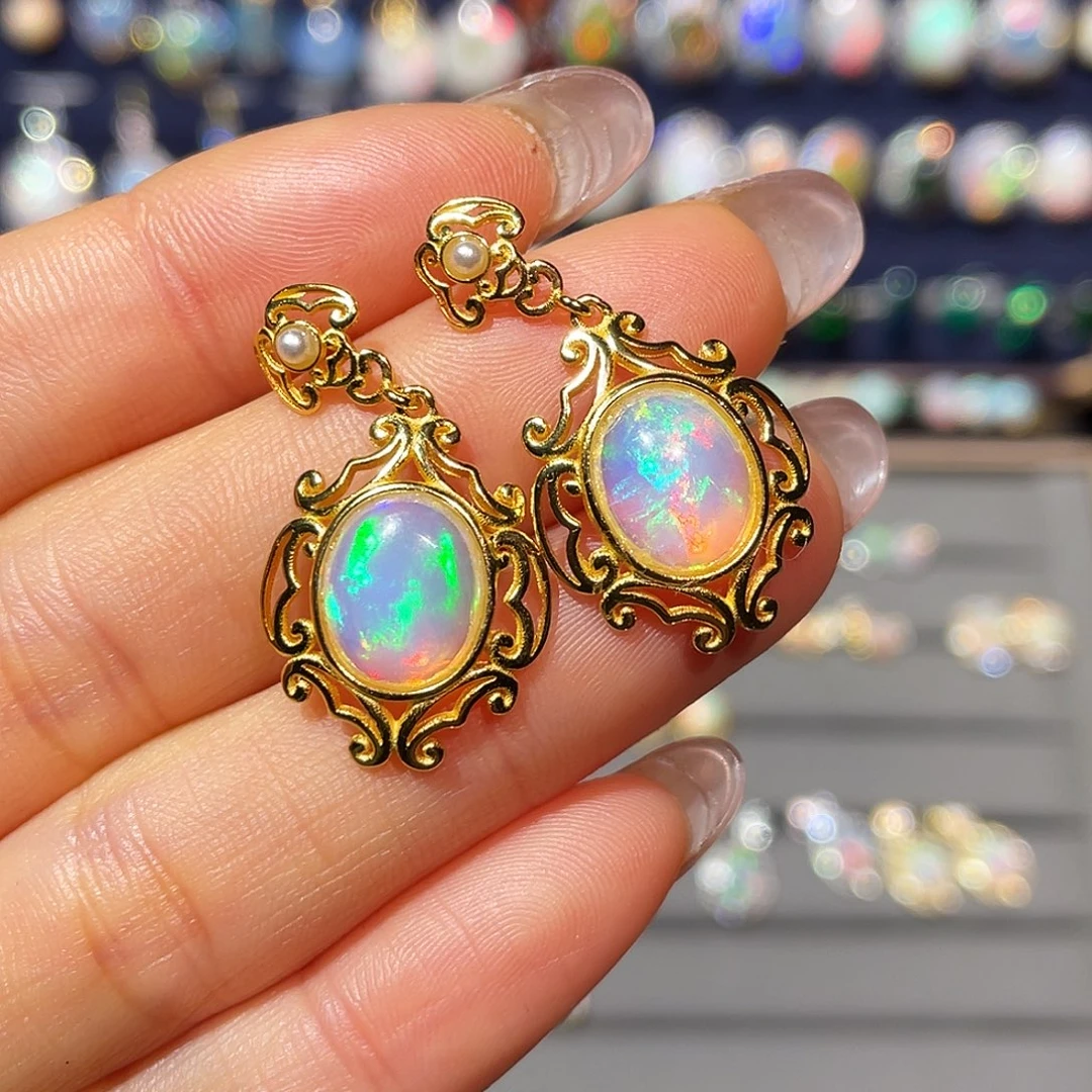 ****罐欧泊银S925镶嵌耳饰