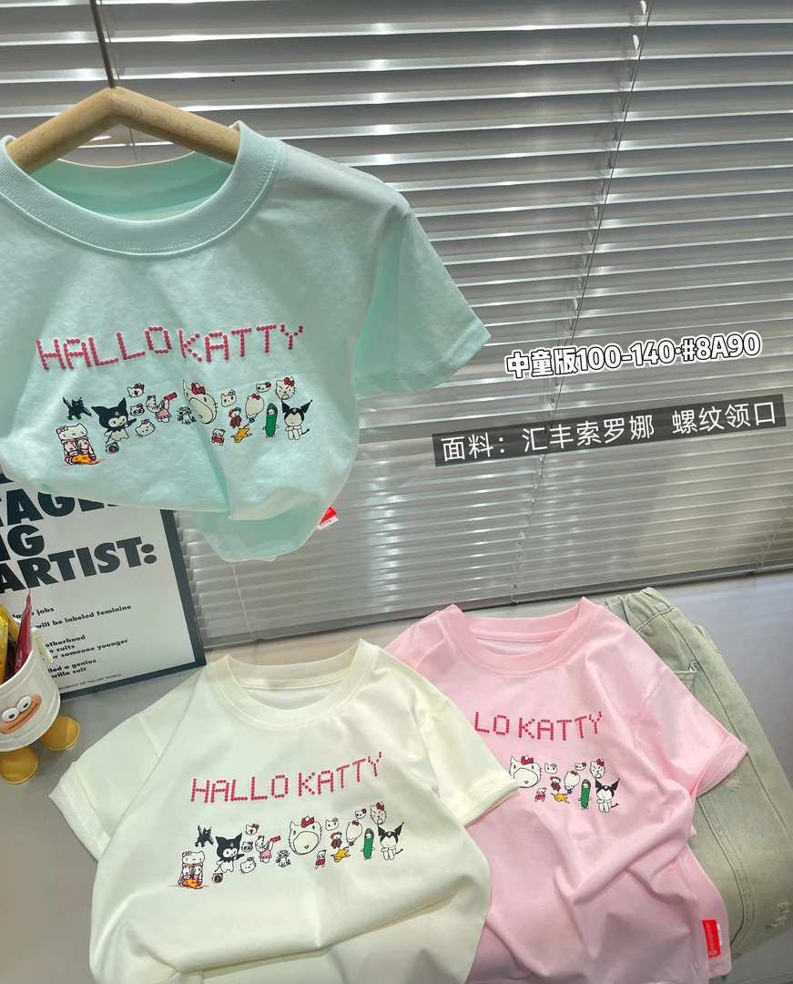 F051非同儿童夏季字母H小猫短袖T恤890