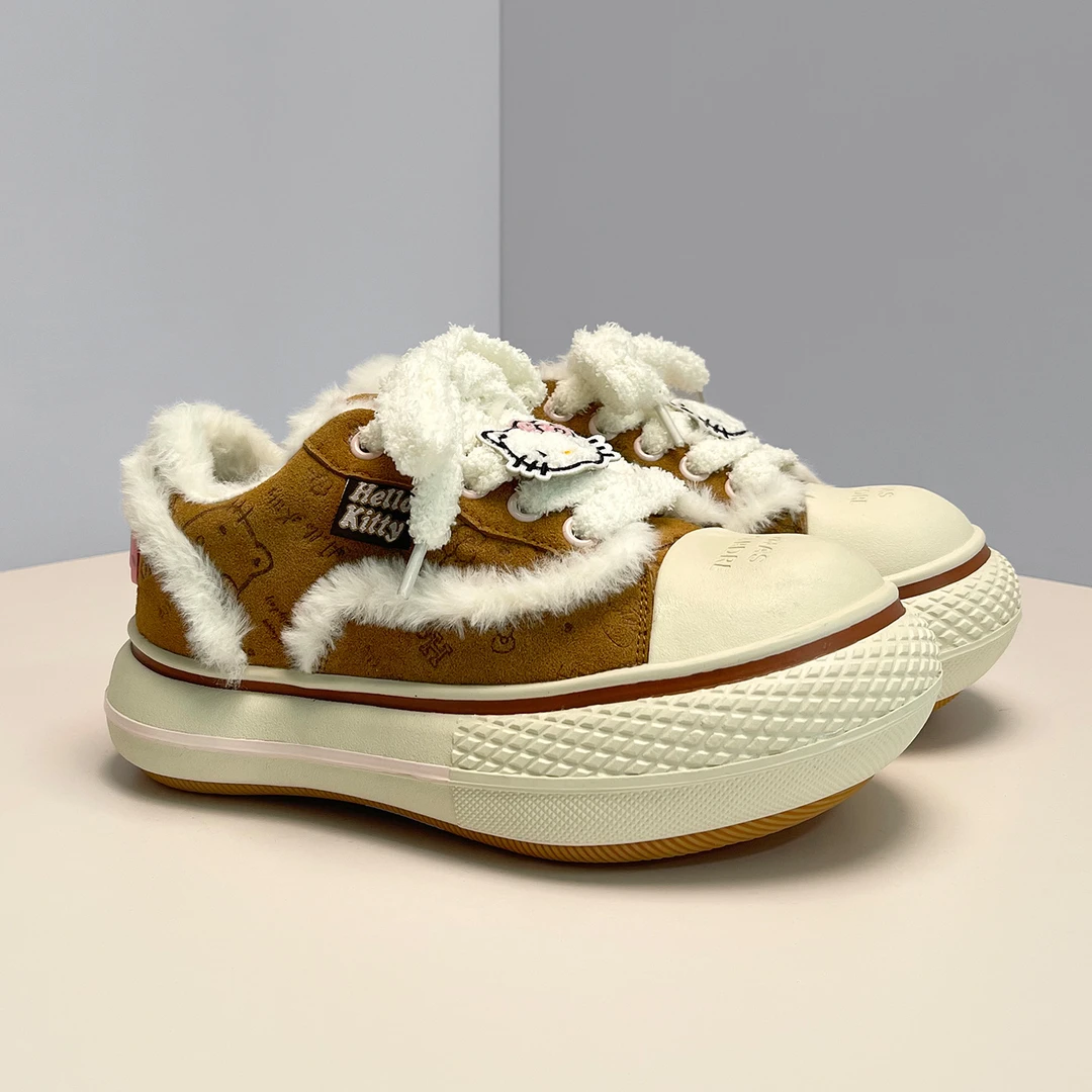 摩卡棕氛围感小众加绒加厚大头鞋厚底增高KT猫休闲百搭鞋女潮鞋