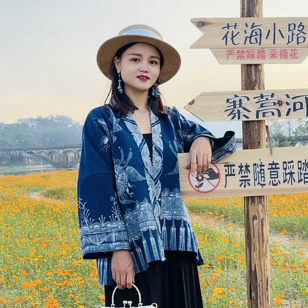 村超蜡染秋季长袖外套手工蜡染上衣