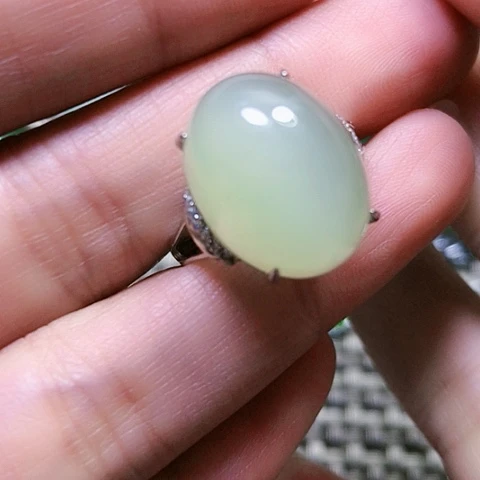 和田玉戒指银S925镶嵌