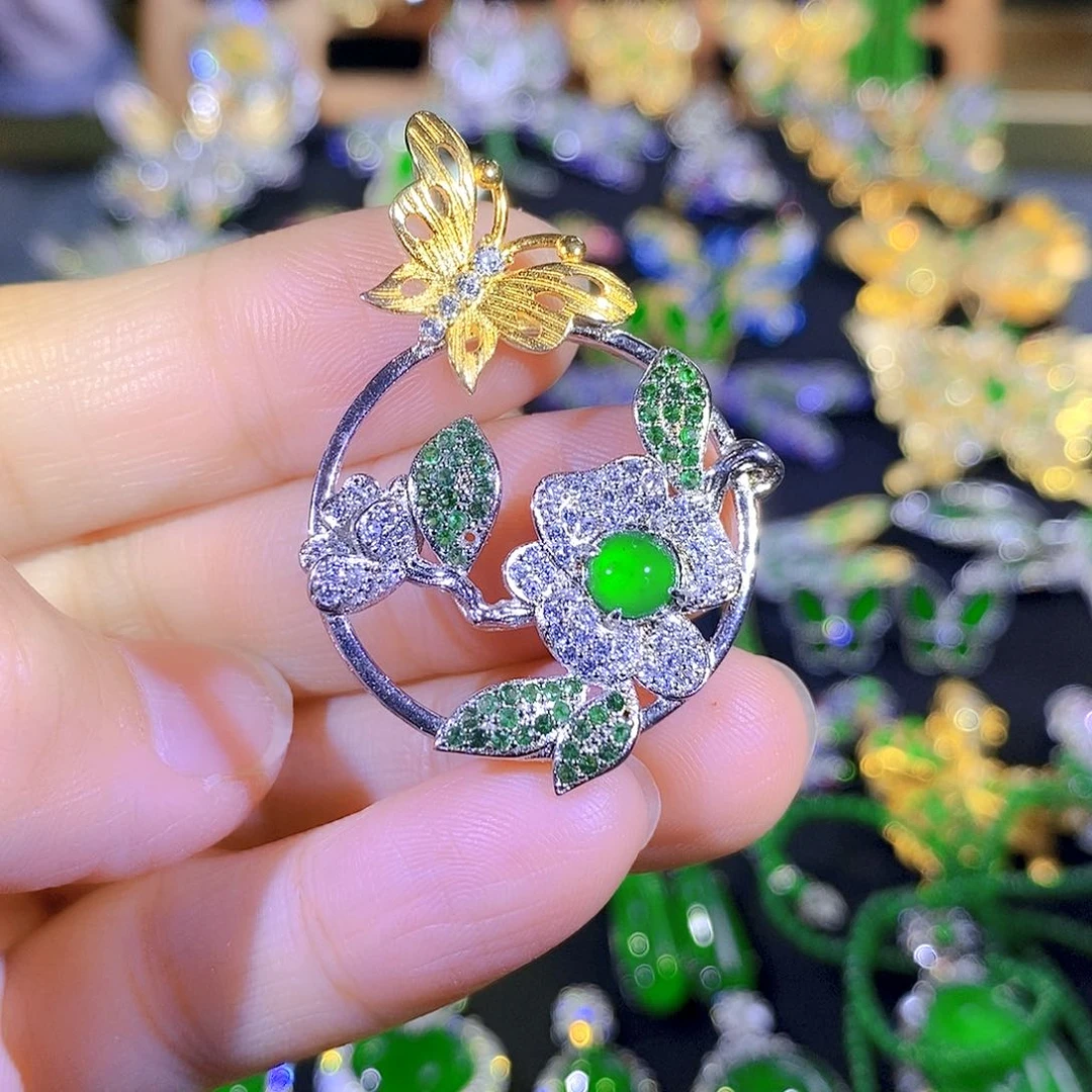 吊坠(不含链)银S925镶嵌翡翠