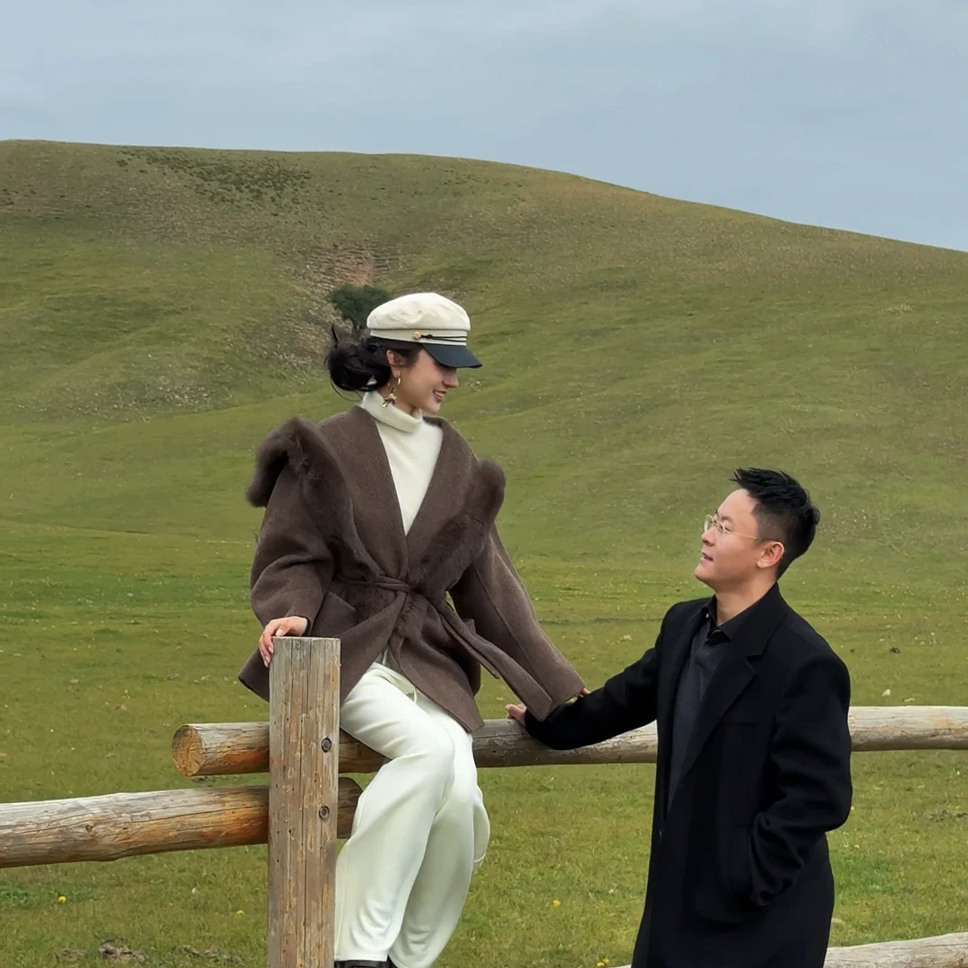 一块冰儿【暮雪】羊毛绒双面呢狐狸大毛领海军领收腰短款外套