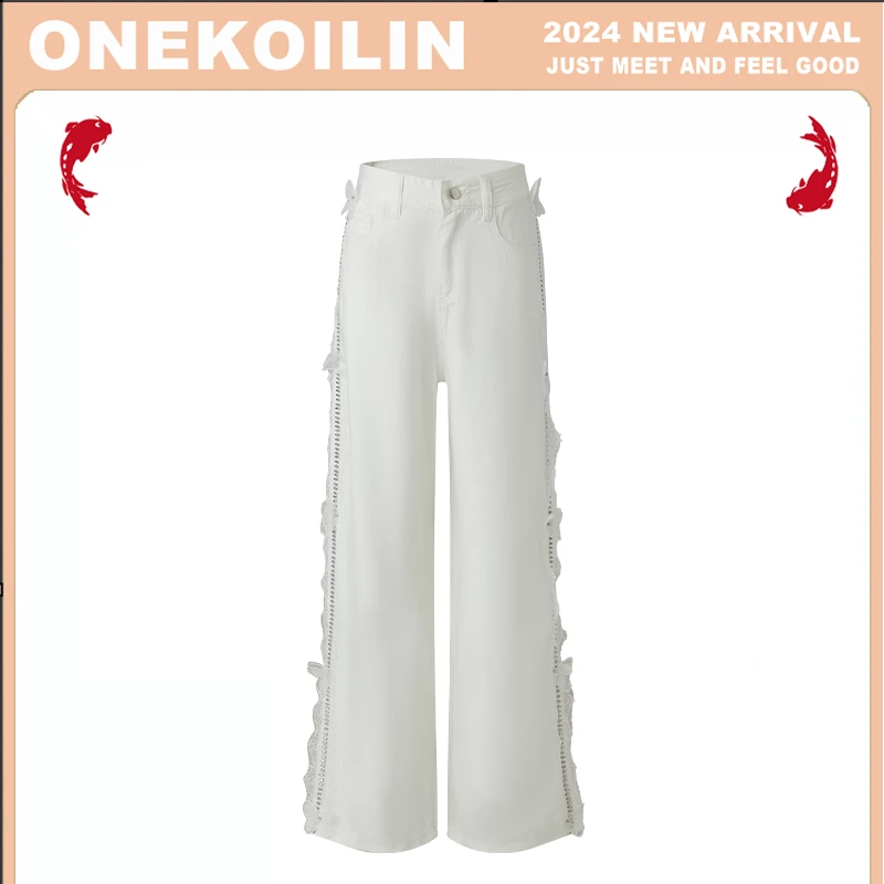 OneKoilin“恋蝶”重磅天丝手工剪裁蝴蝶显瘦直筒牛仔裤 LDNZK
