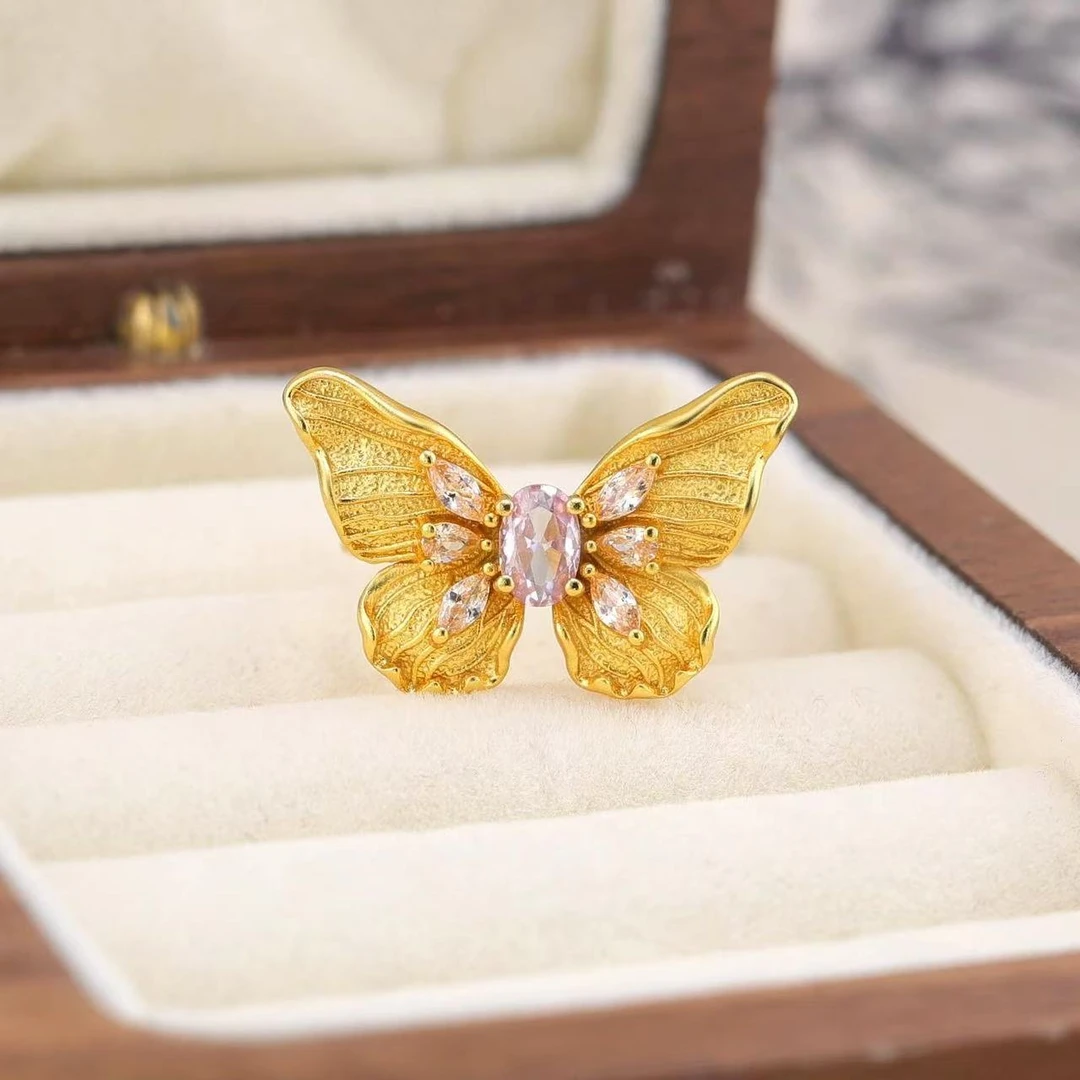 【三妹品牌甄选】紫色拉丝蝴蝶戒指女时尚气质