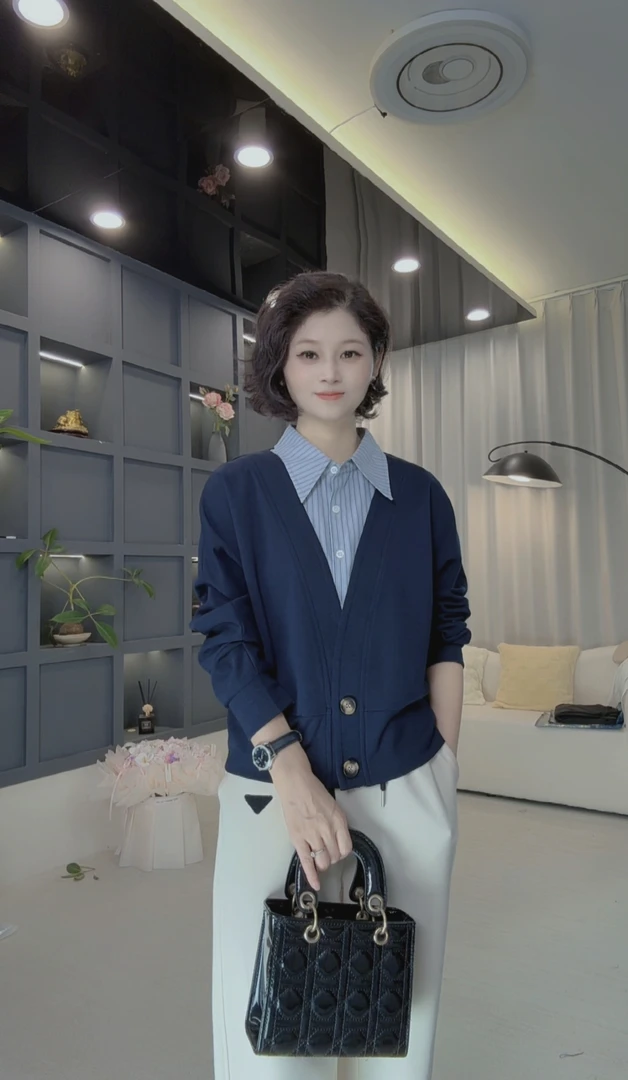 2025假两件拼接衬衫门襟扣女气质百搭显瘦上衣2536