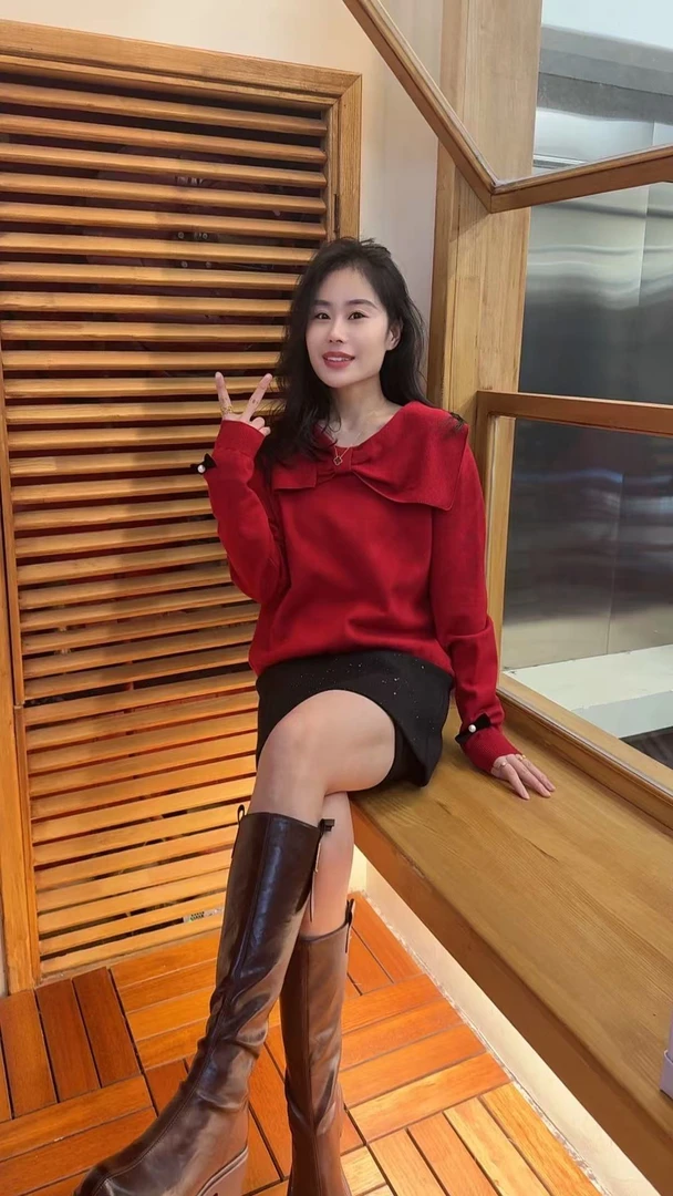 Miss huo 蝴蝶结针织毛衫 A红色 88511