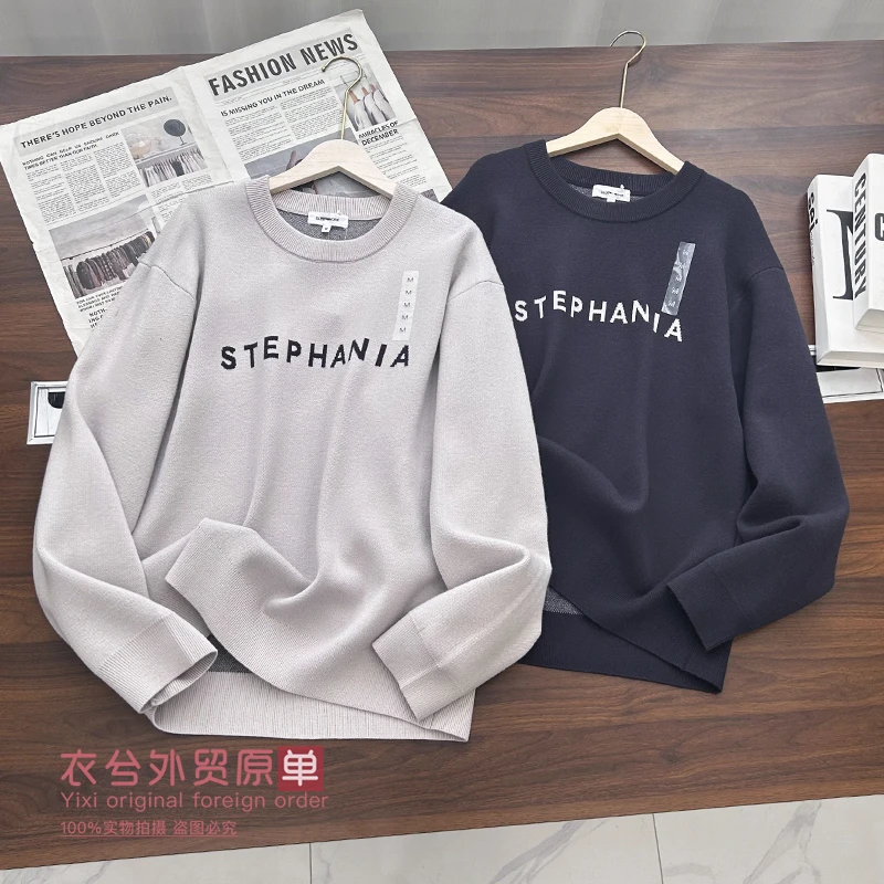 (字母提花加厚针织衫)秋冬柔软细腻亲肤套头弹力舒适休闲毛衣W