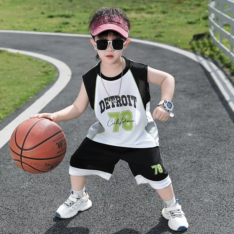 儿童篮球服夏季速干衣背心套装小学生运动服男童薄款网眼透气球衣