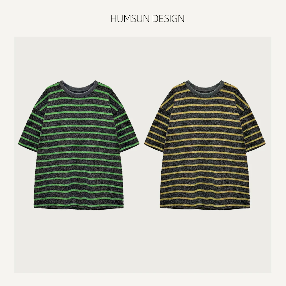 HUMSUN/禾木笙「海盐奥利奥」TB氛围感条纹绒感短袖针织衫 5A240