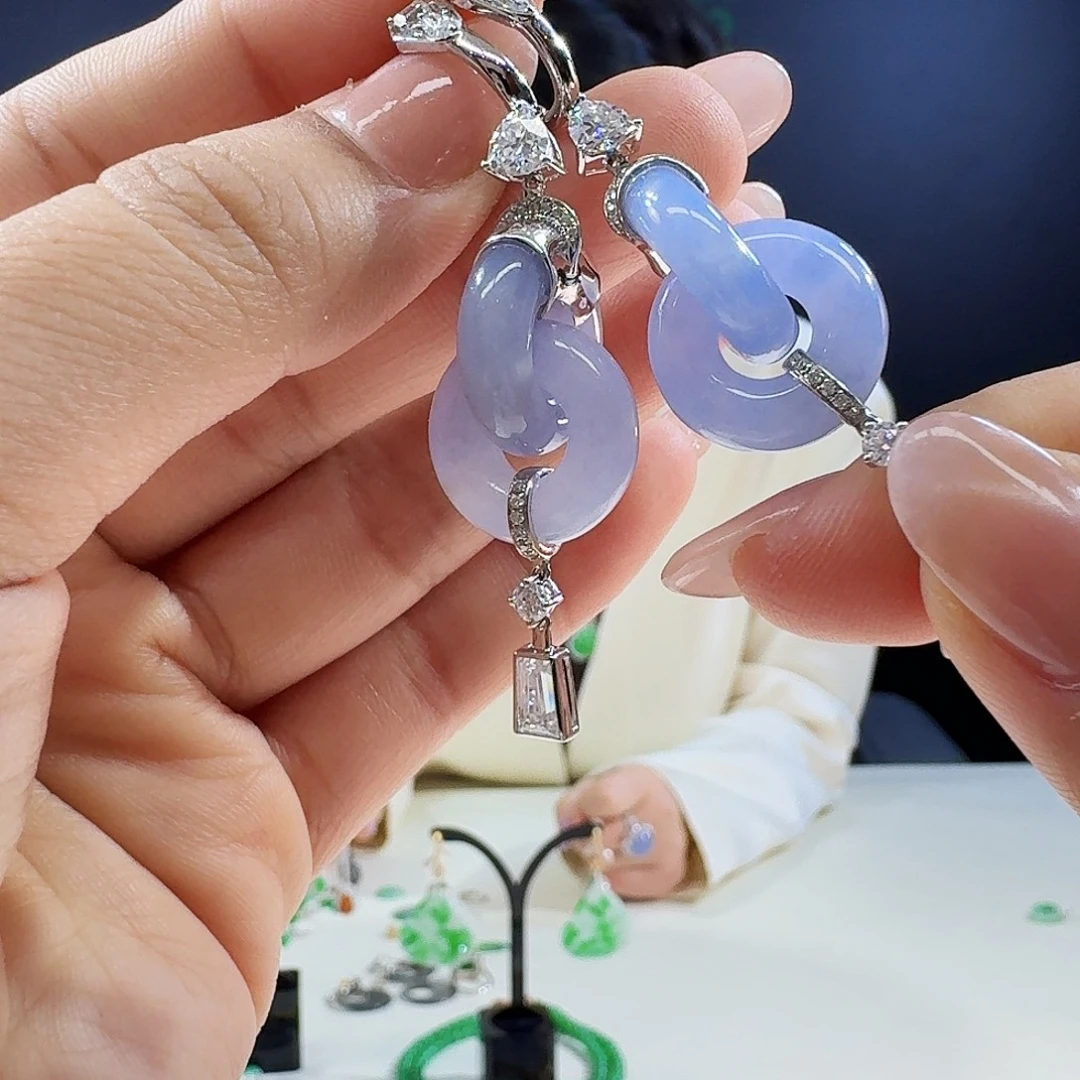 金***铺翡翠18K金镶嵌耳饰18k镶嵌