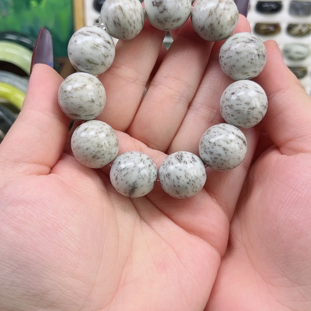 蛇纹石玉合金手链草花串卡18