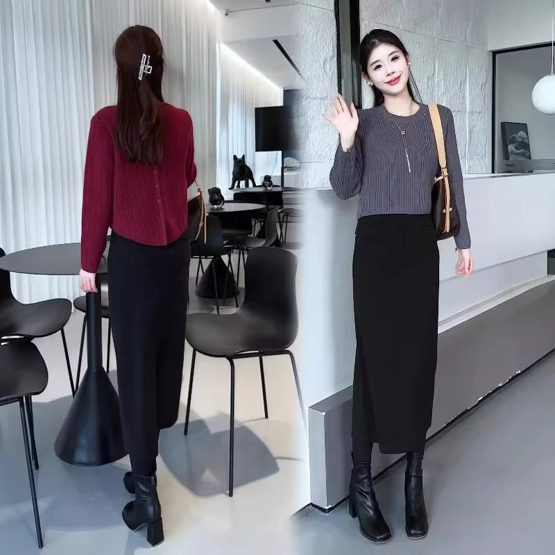 时尚套装裙女秋冬季2025新款超火洋气欧货针织衫上衣半身裙两件套