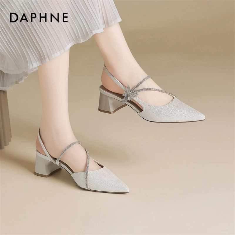 达芙妮女士夏季法式休闲百搭舒适气质套脚粗跟尖头时装凉鞋单鞋