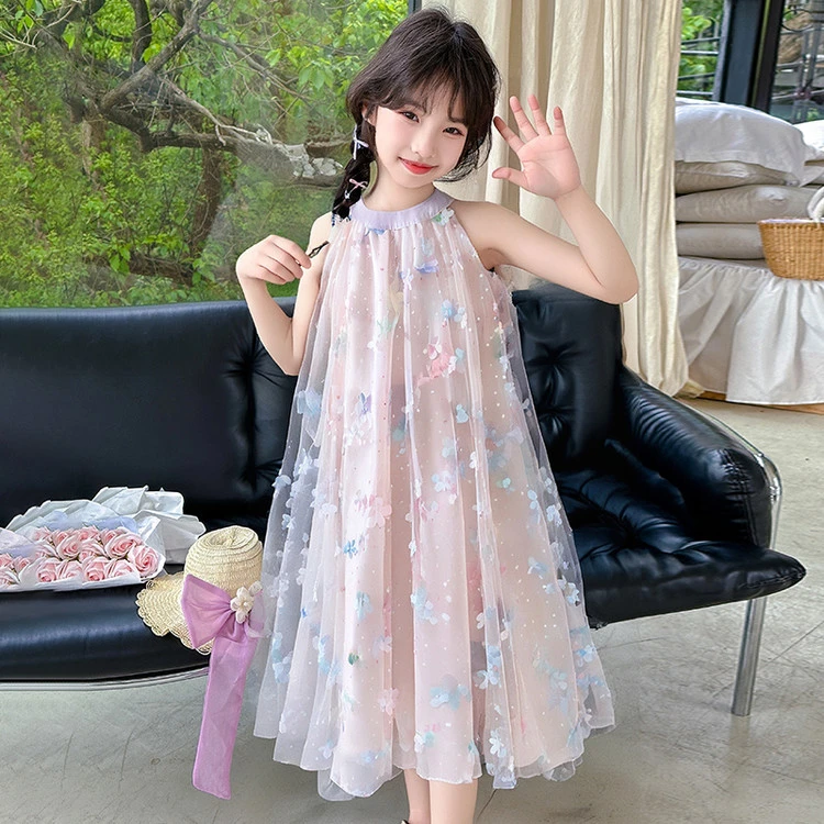 【VV】迪士尼女童纯色连衣裙小女孩中大童吊带童裙洋气XOT2SQ346