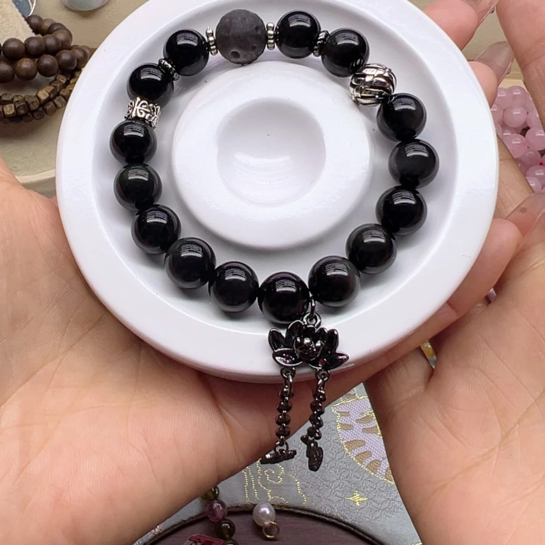 黑曜岩手串未镶嵌养**象黑曜石10设计