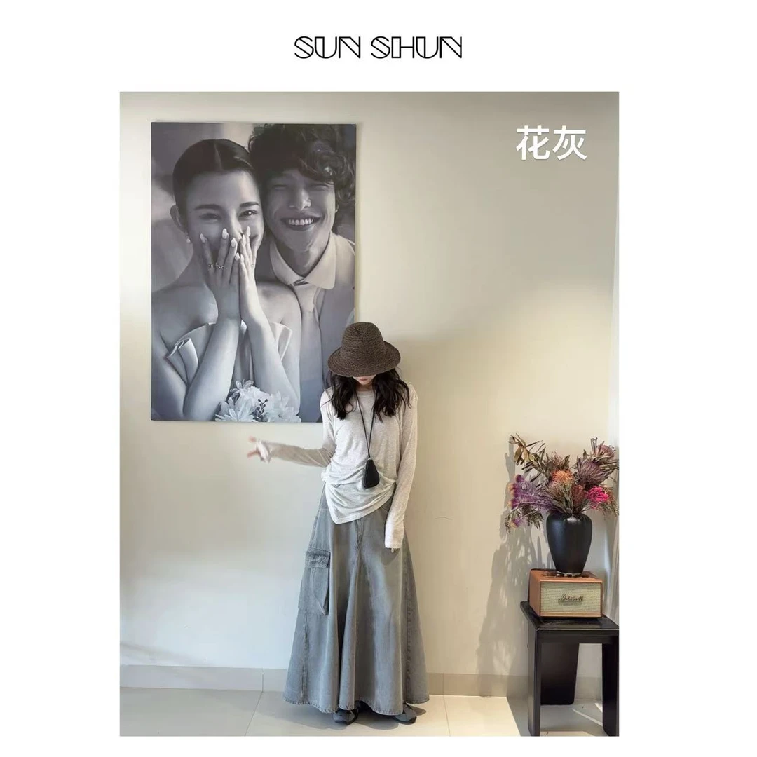 Sanshun-(不规则长袖t)-时尚气质显瘦百搭休闲春夏长袖t拼接斜边