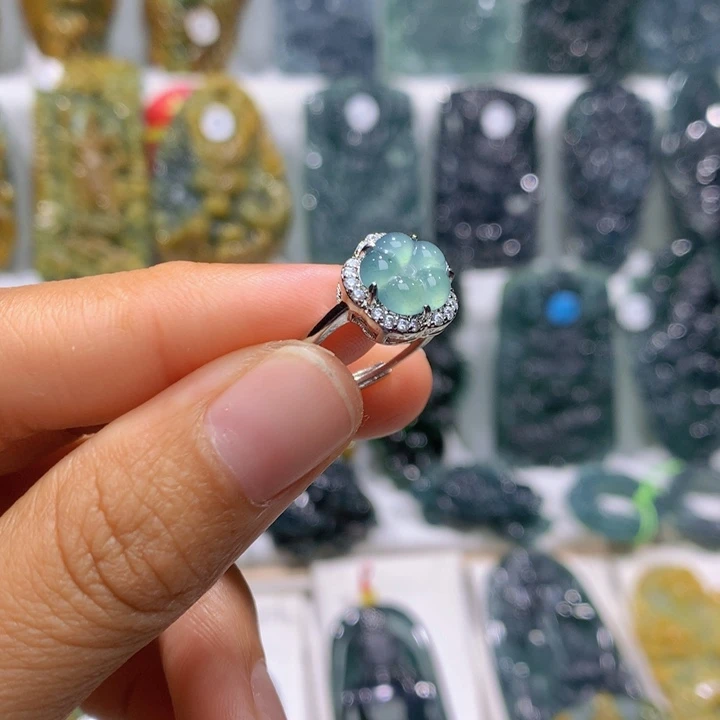 合金戒指翡翠白铜镶嵌