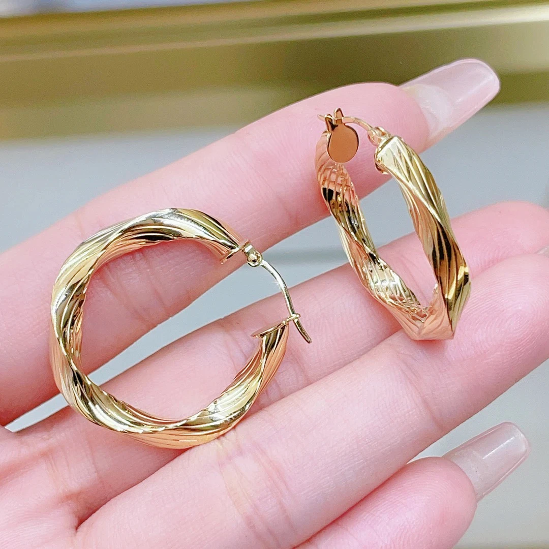 18K金进口莫比乌斯耳圈粗版时尚气质百搭个性网红大耳圈29mm