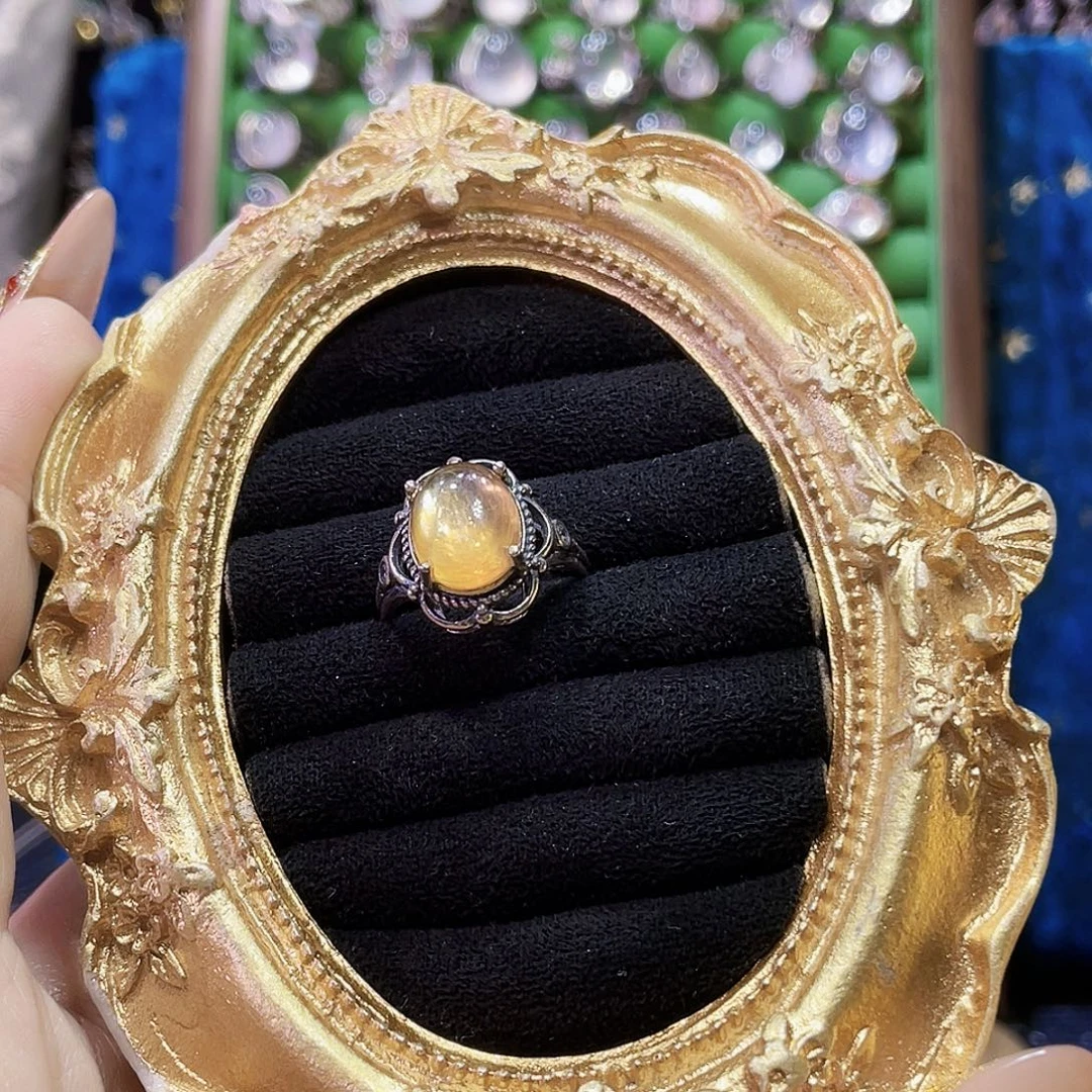 925银金锂云母蕾丝银戒指