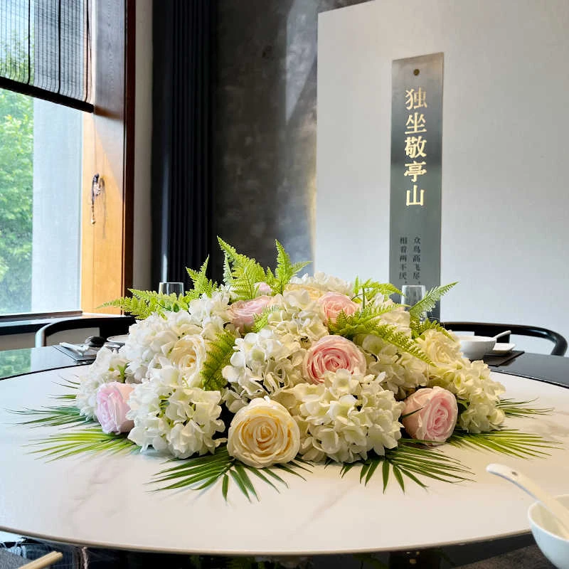 饭店转盘摆件包厢装饰仿真台花高端餐桌花摆花酒店大圆桌中间摆花
