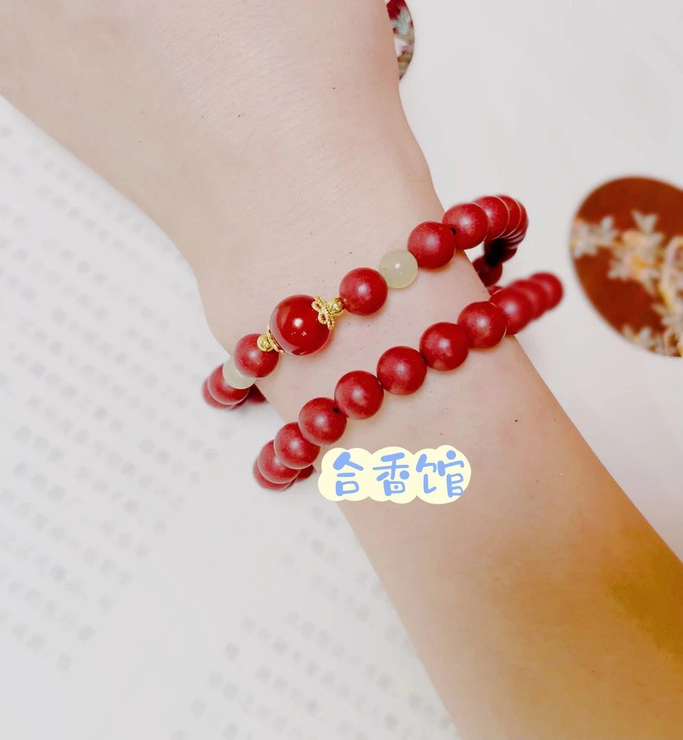 【洛神赋花蕊夫人】古方玫瑰合香珠0.8cm双圈手链配礼盒