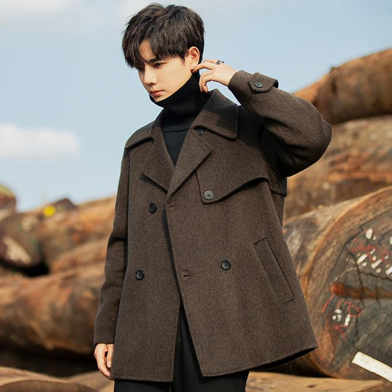 高级感双面呢羊毛大衣男2024秋冬新款短款宽松韩版双排扣呢子外套
