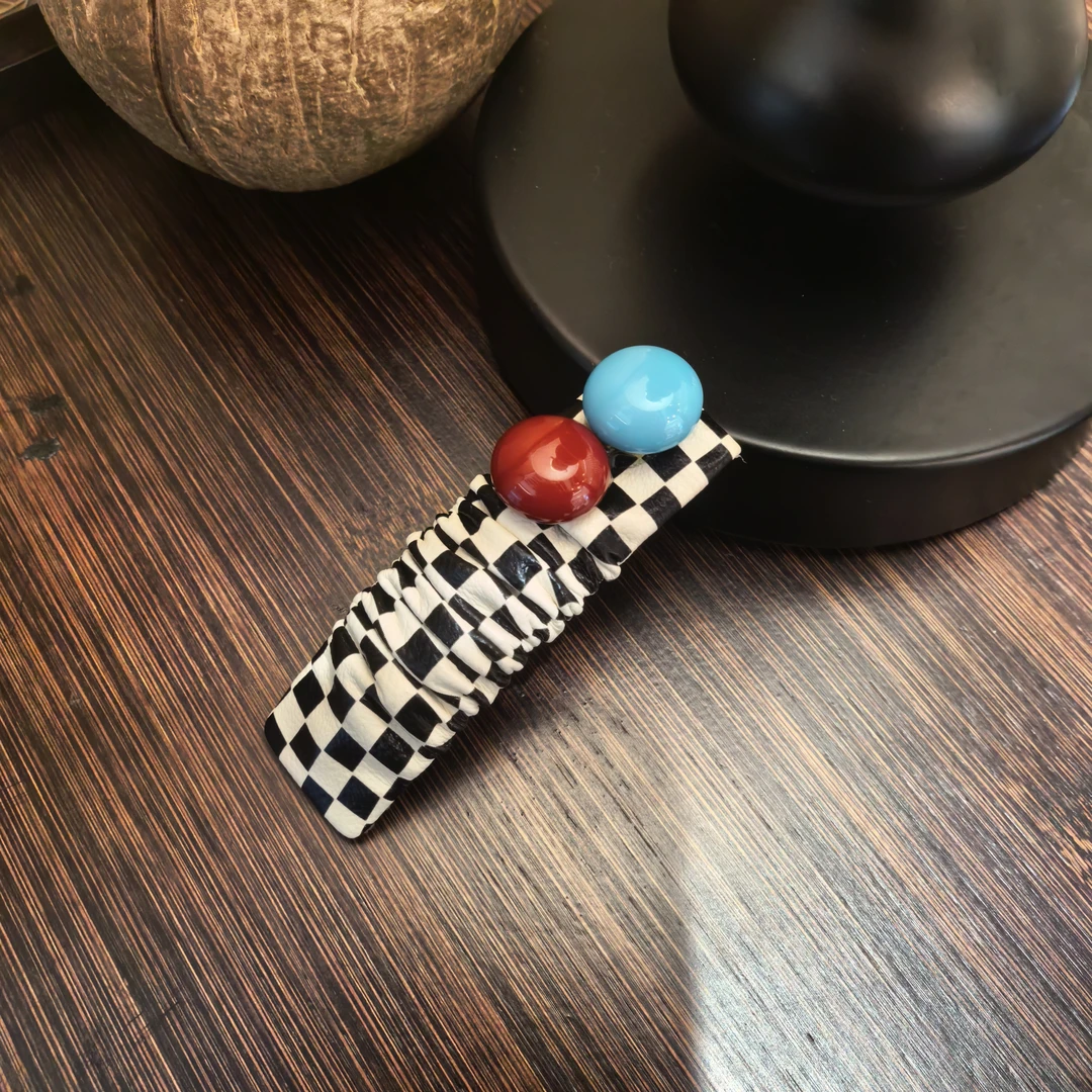 B148红蓝色豆豆棋盘格皮皮掰掰夹