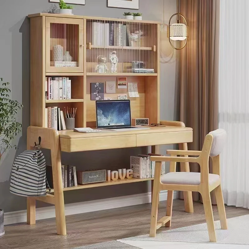 橡木实木书桌现代中式写字台电脑台式桌卧室简约家用办公桌学习桌