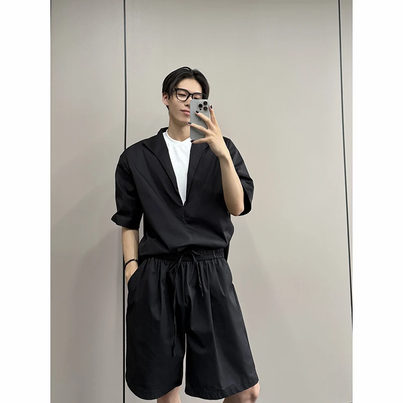 58夏季青少年休闲运动套装休闲潮流盐系少年感假两件宽松衬衫短裤