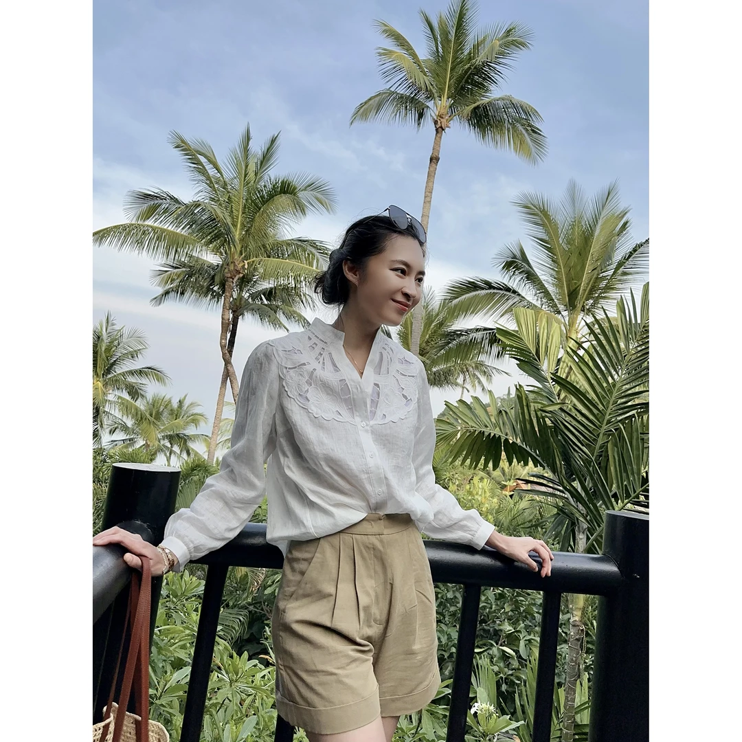 我是摩羯 麦克白 100亚麻十万针德国激光镂空绣花春夏衬衫