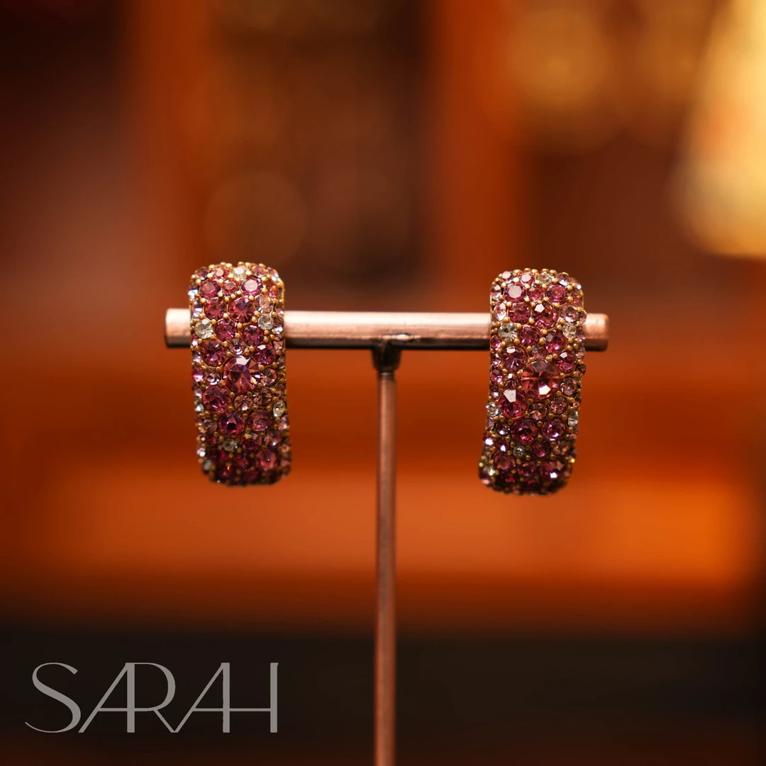 铜合金合成锆石耳饰 DearLisa.精工系列 粉色镶钻9半圈25银针耳钉