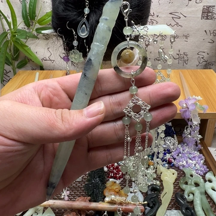合金蛇纹石玉发饰