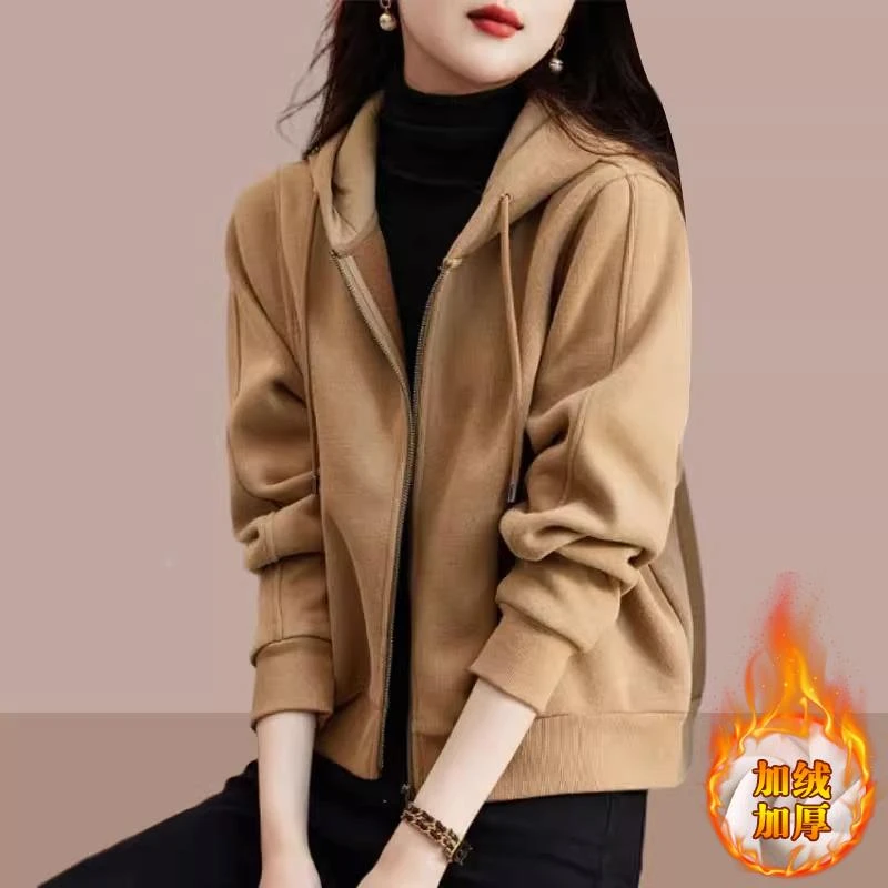 2025秋冬季新款加绒加厚爆款女士卫衣开衫拉链外套短款小个子女装