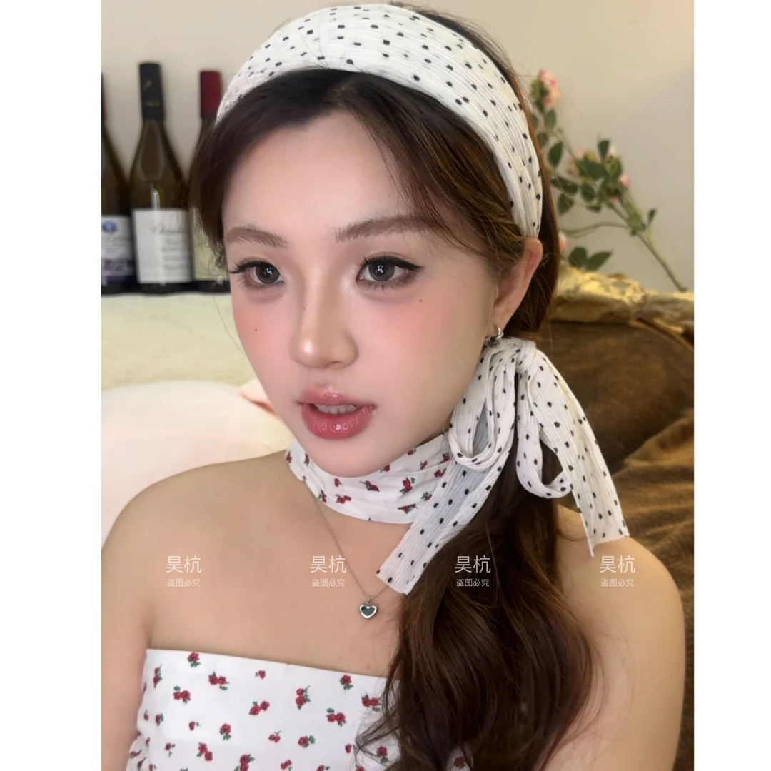 有刘海可冲！宽面设计！新款褶皱甜妹氛围编制绑带夏季发箍马尾辫