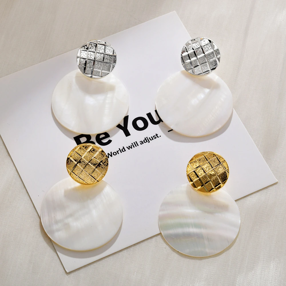 铜合金贝壳耳饰 夸张大气ins贝壳耳坠圆形圈圈时尚几何耳环沙滩海