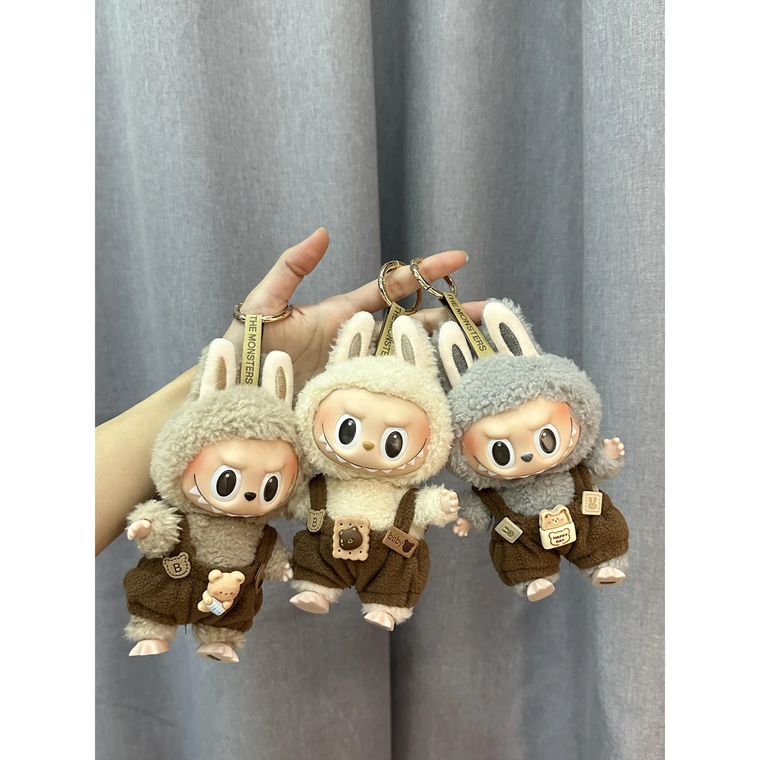 马卡龙10Labubu搪胶衣服盲盒15cm棉花娃娃毛绒拉布公仔20着替娃衣