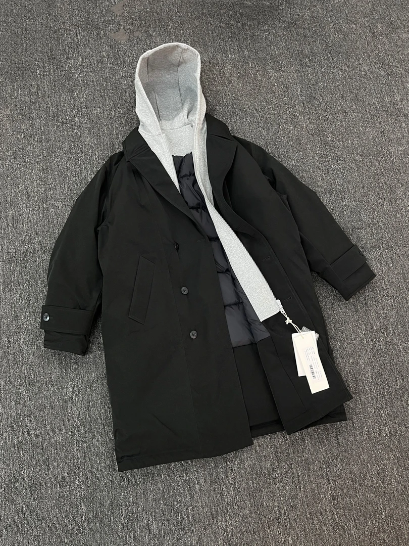 【返场福利】秋冬假两件双排扣男士连帽中长款羽绒服外套2498