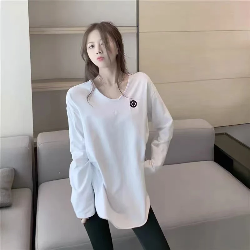 秋冬新款磨毛加厚不规则中长款女T恤保暖内搭上衣