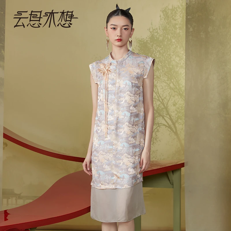 Ysimo-X云思木想新中式2024夏季新款蝴蝶绣花提花优雅连衣裙11854