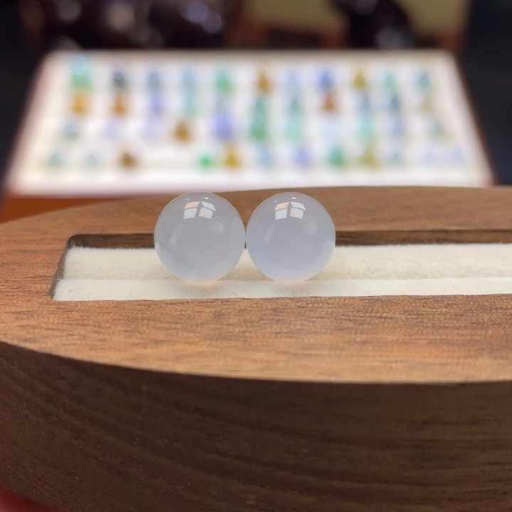 散珠翡翠冰紫一对卡9.3mm