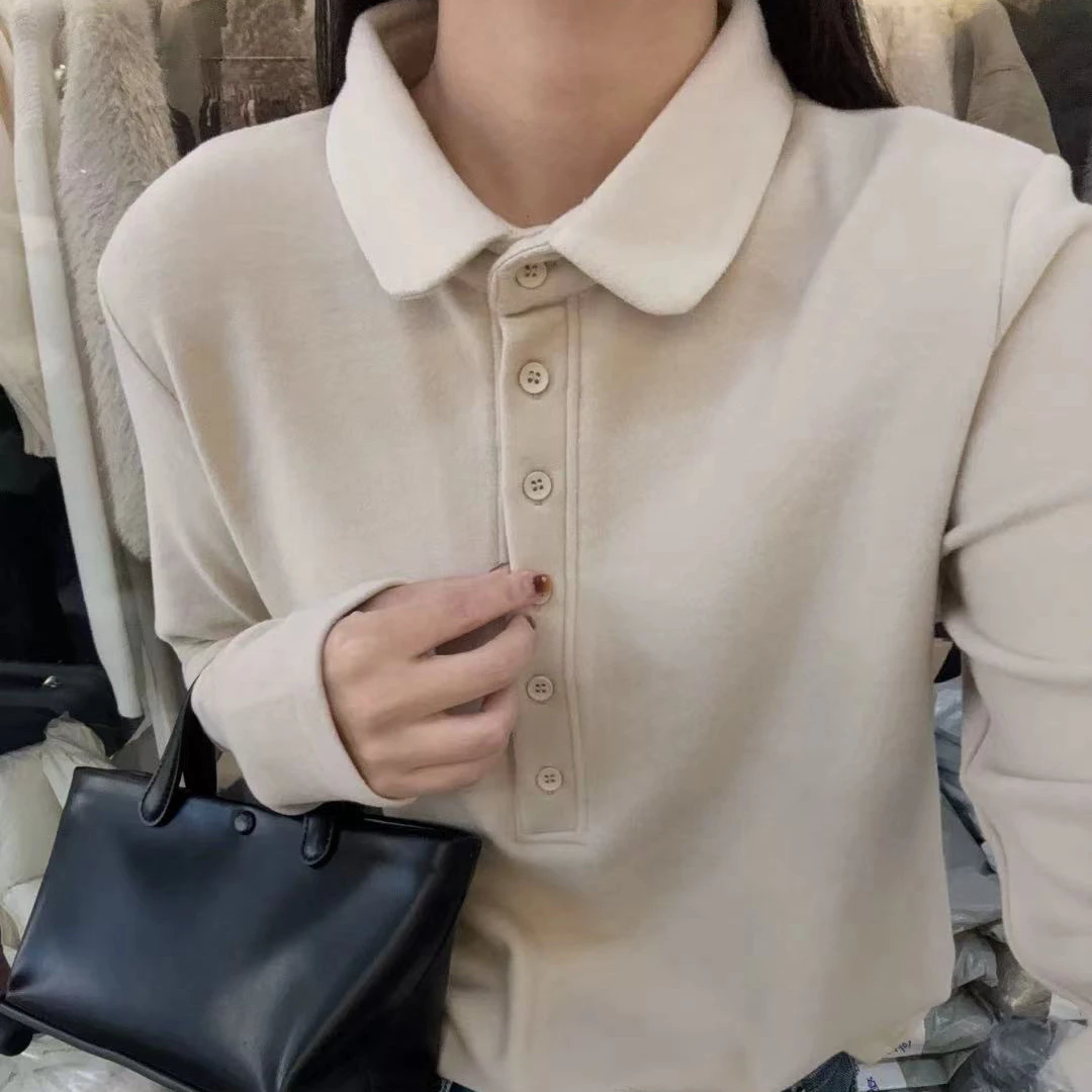 POLO领德绒打底衫女2025冬韩版时尚简约洋气百搭长袖保暖上衣5806